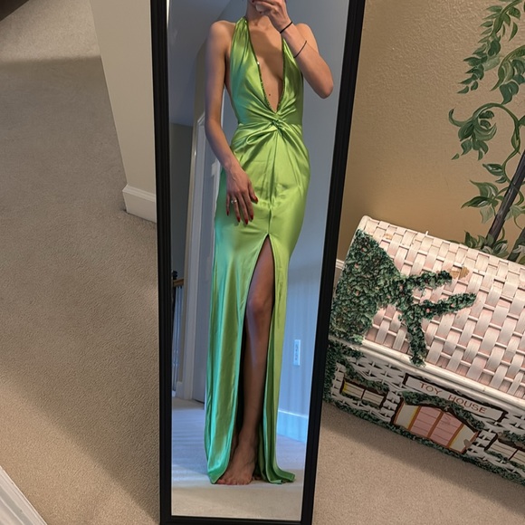 NEW NWT Khanums X Revolve Halter Gown With Slit in Pear Green - Picture 9 of 10